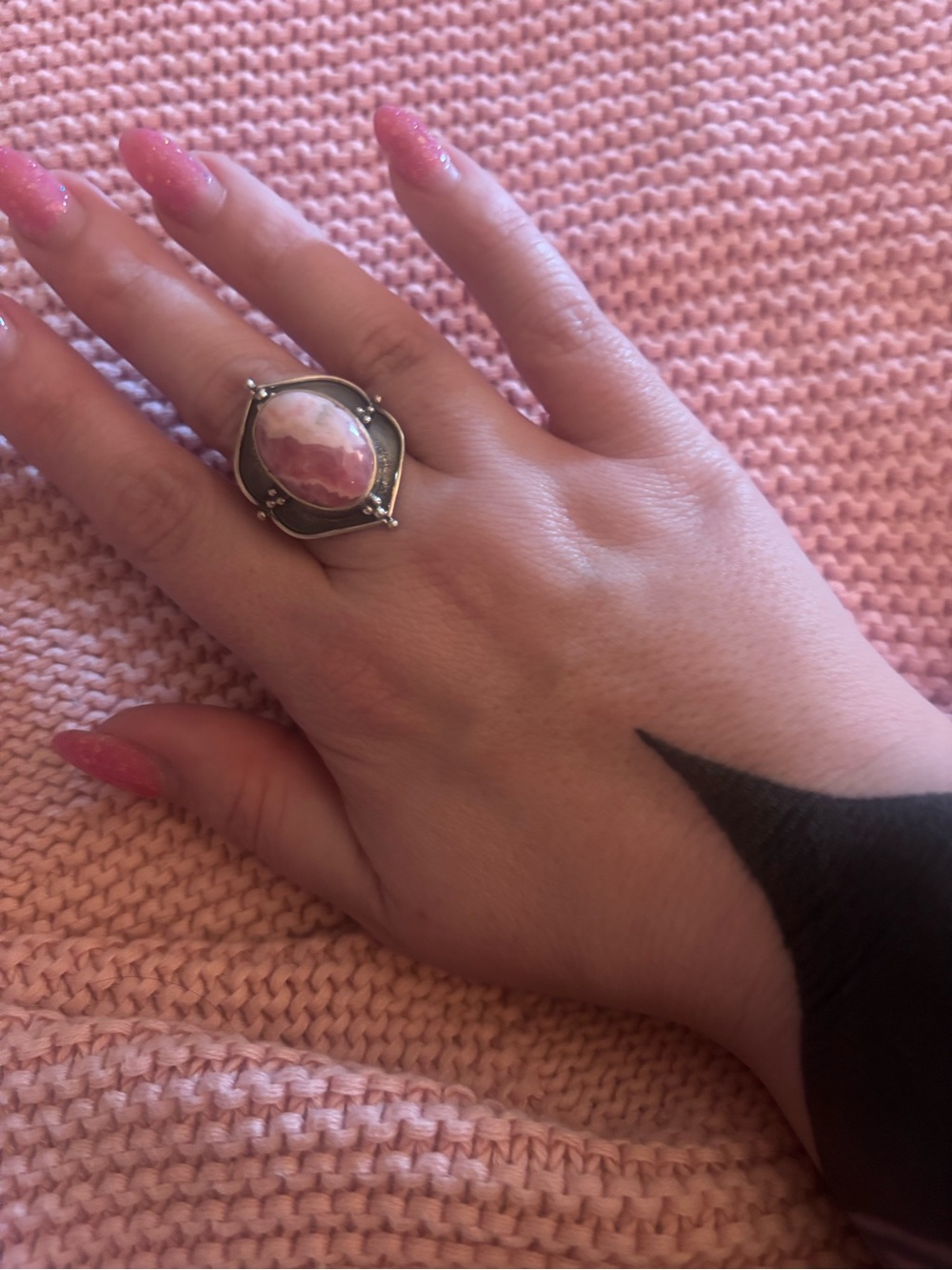 Sterling Silver Pink Stone Statement Ring - Women Jewelry